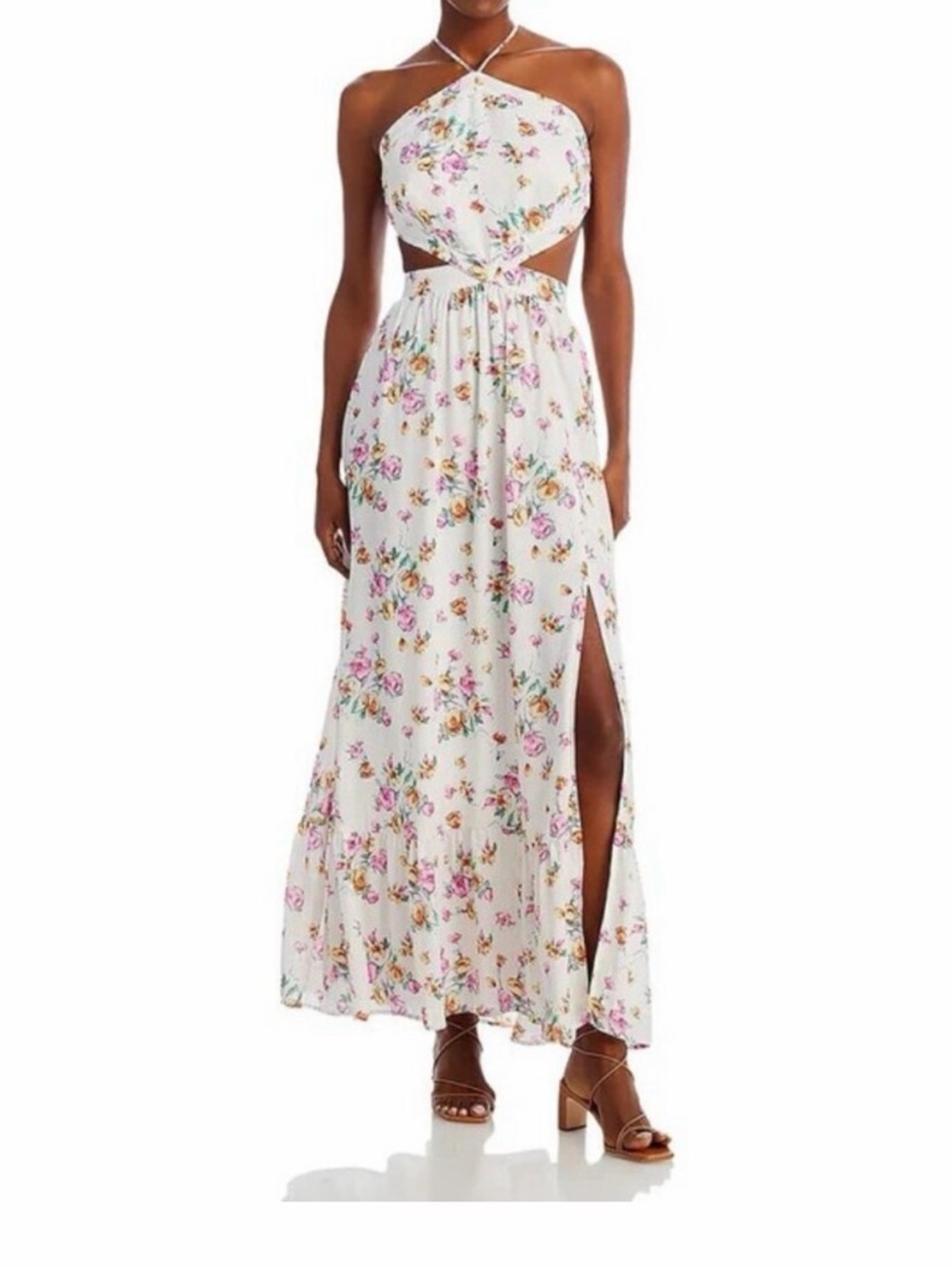 WAYF White Floral Halter Cutout Maxi Dress